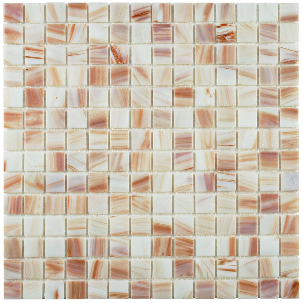 Fused Glass Mosaic Wall Tile, 12 inch x 12 inch, Brown/Tan/White/Copper X498
