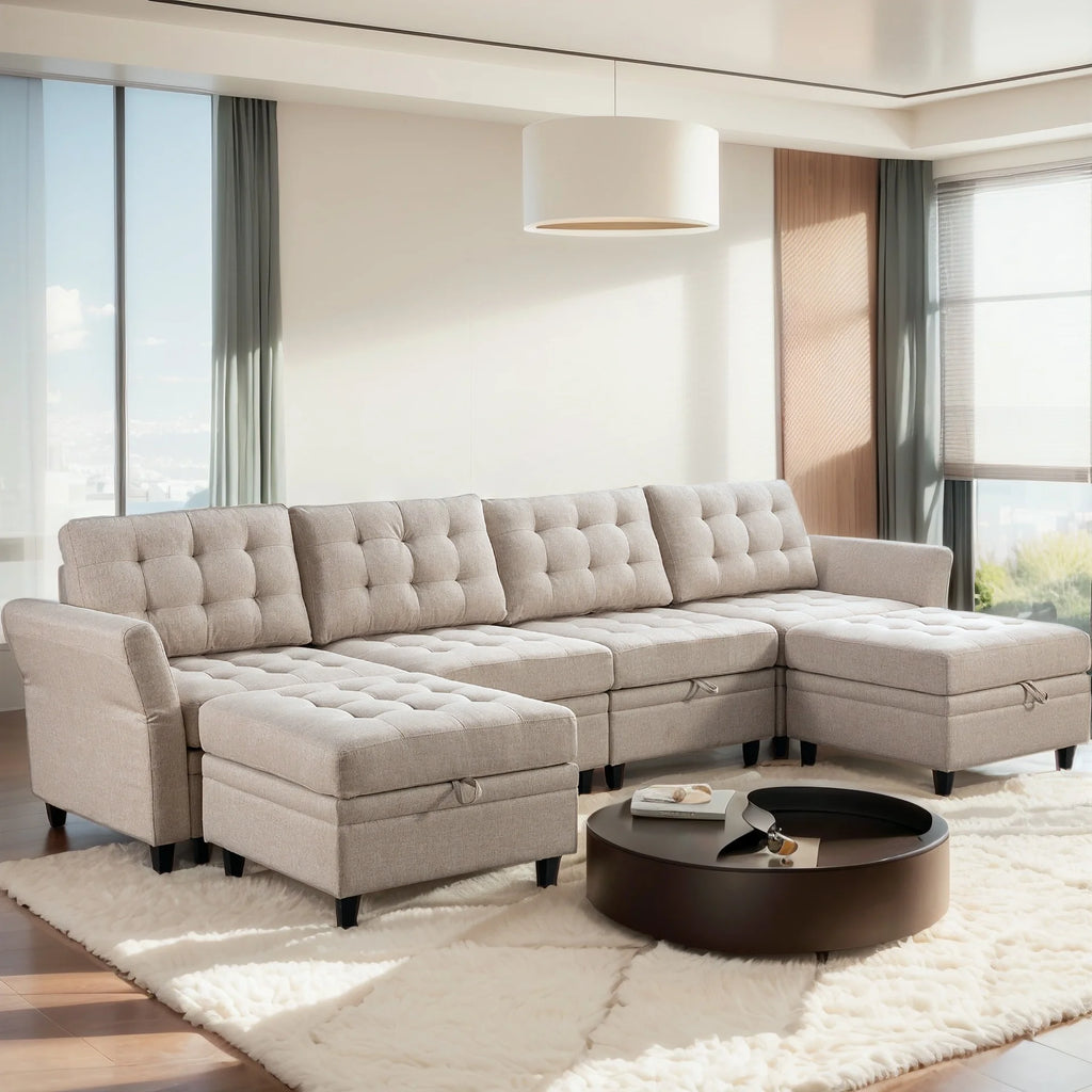 Dark Grey Convertible Sectional Sofa with Storage Ottomans S914