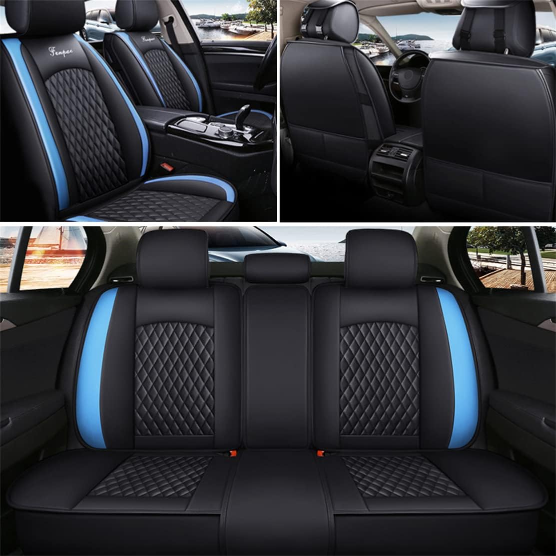 Car Seat Covers 5-Seat Black Blue N2784