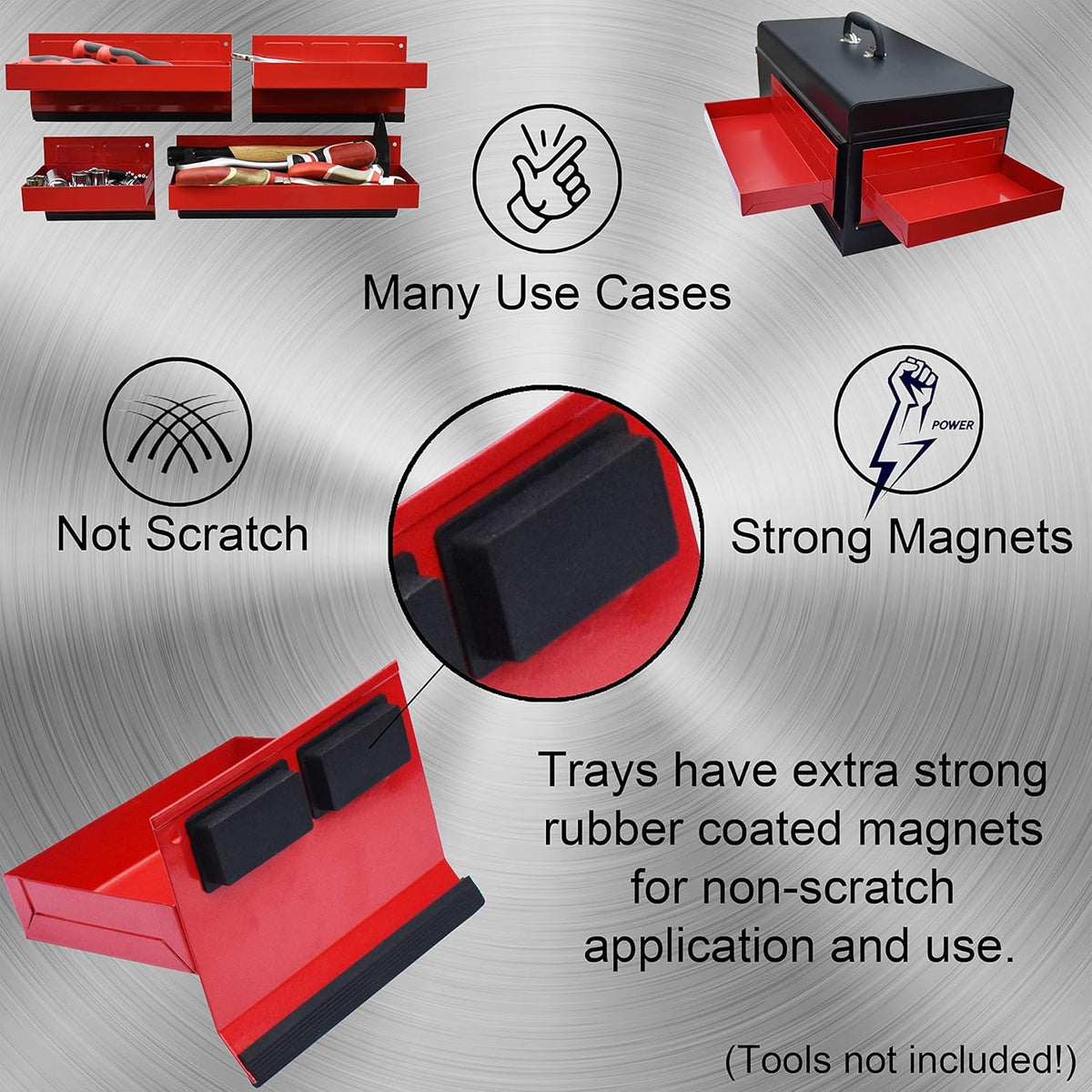 Magnetic Shelf 4-Pcs Set - Red Metal Tool Box with Strong Magnets - Pack of 2 M233182
