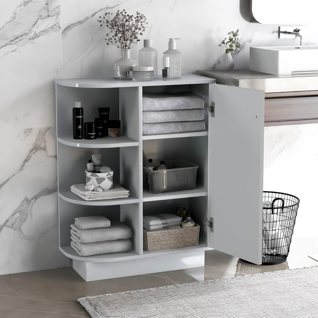White Freestanding Organizer Cabinet with Adjustable Shelves T749720