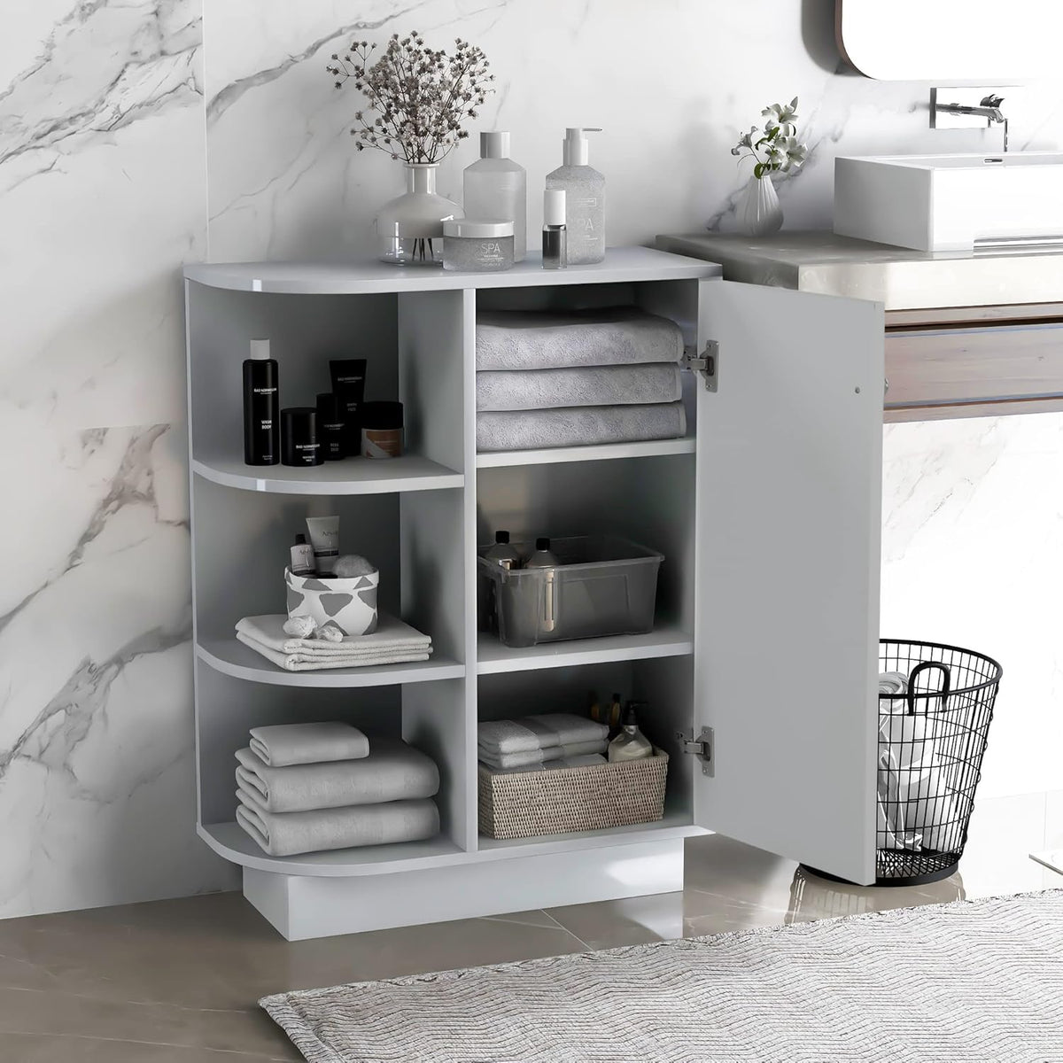 White Freestanding Organizer Cabinet with Adjustable Shelves T749720