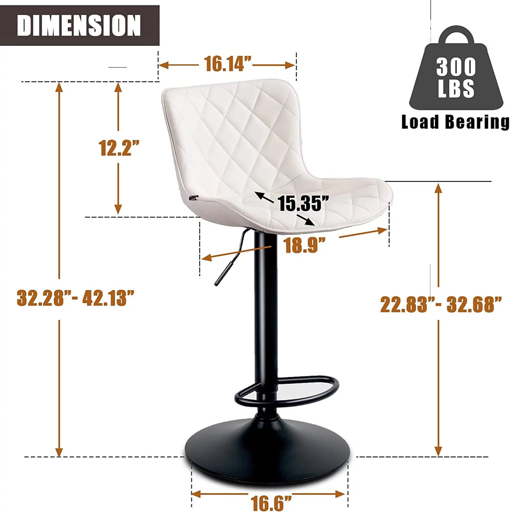Adjustable White PU Leather Bar Stools Set of 2 H233