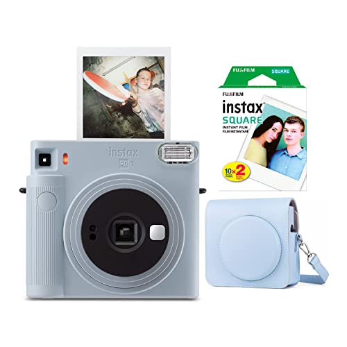 Glacier Blue Instant Camera Bundle with Square Film Twin Pack and Camera Case E403
