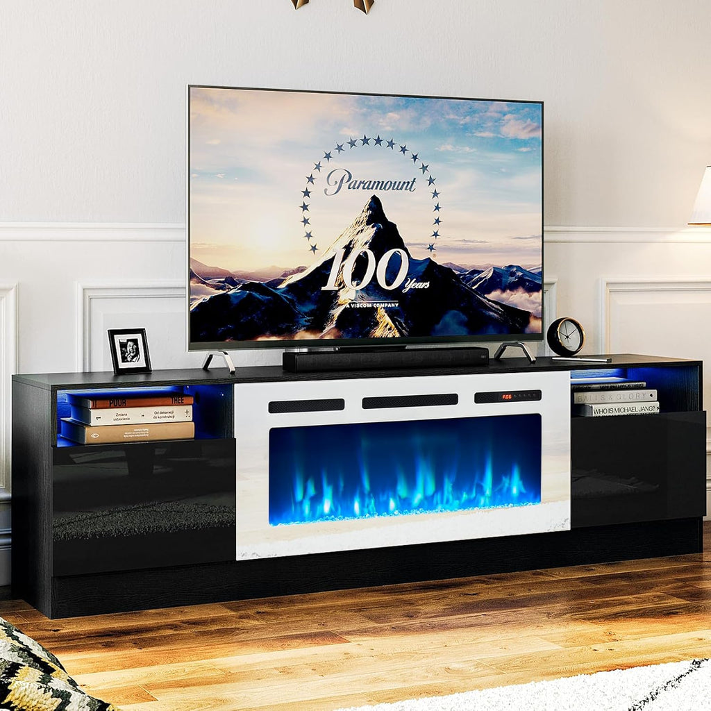 Black 79 inch Fireplace TV Stand with Electric Fireplace M1368