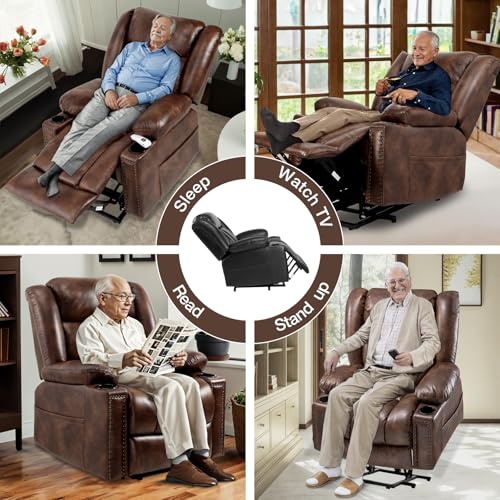 Light Brown Power Lift Recliner Chair with Heat and Massage Q754