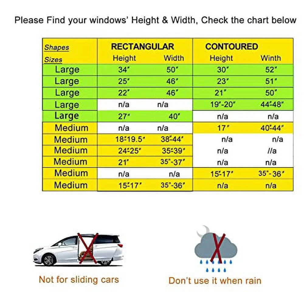 2Pack Large Size 42" to 53" Car Window Sunshades with Breathable Mesh Side Window Screen D4471