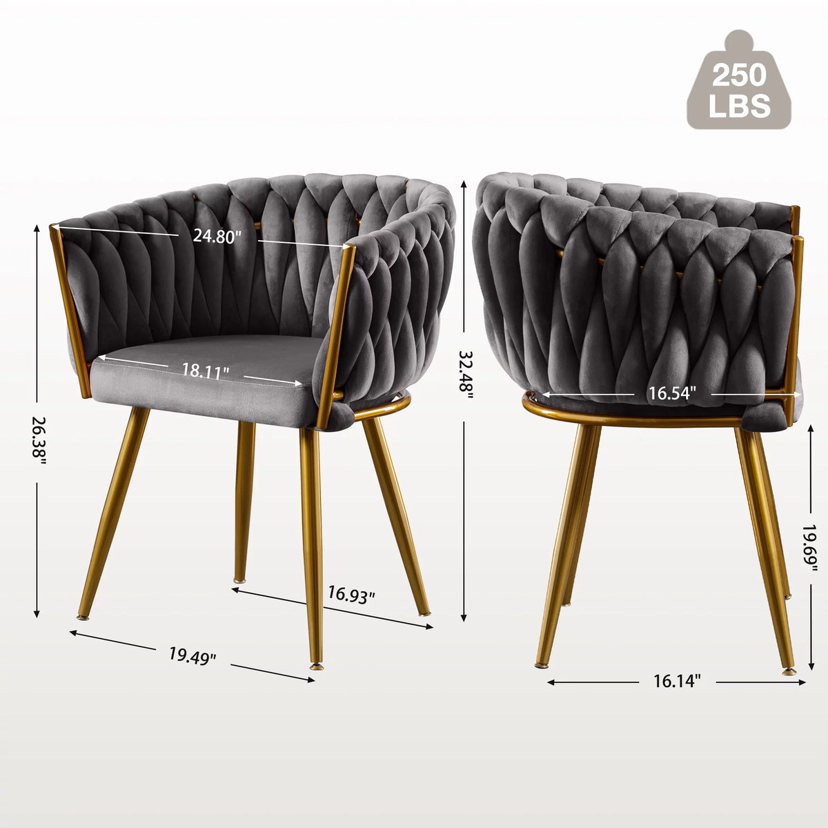 Velvet Dining Chairs Set of 2 Dark Grey F58455