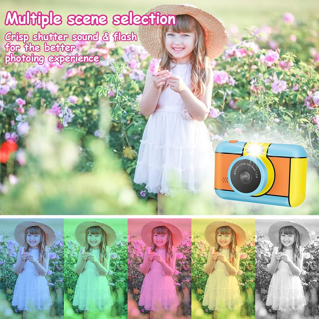 Blue and Yellow 24MP Dual Lens Kids Digital Camera with 32G SD Card I8672