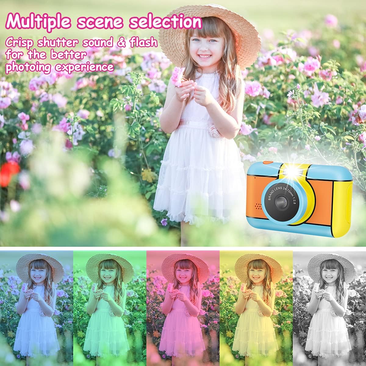Blue and Yellow 24MP Dual Lens Kids Digital Camera with 32G SD Card I8672