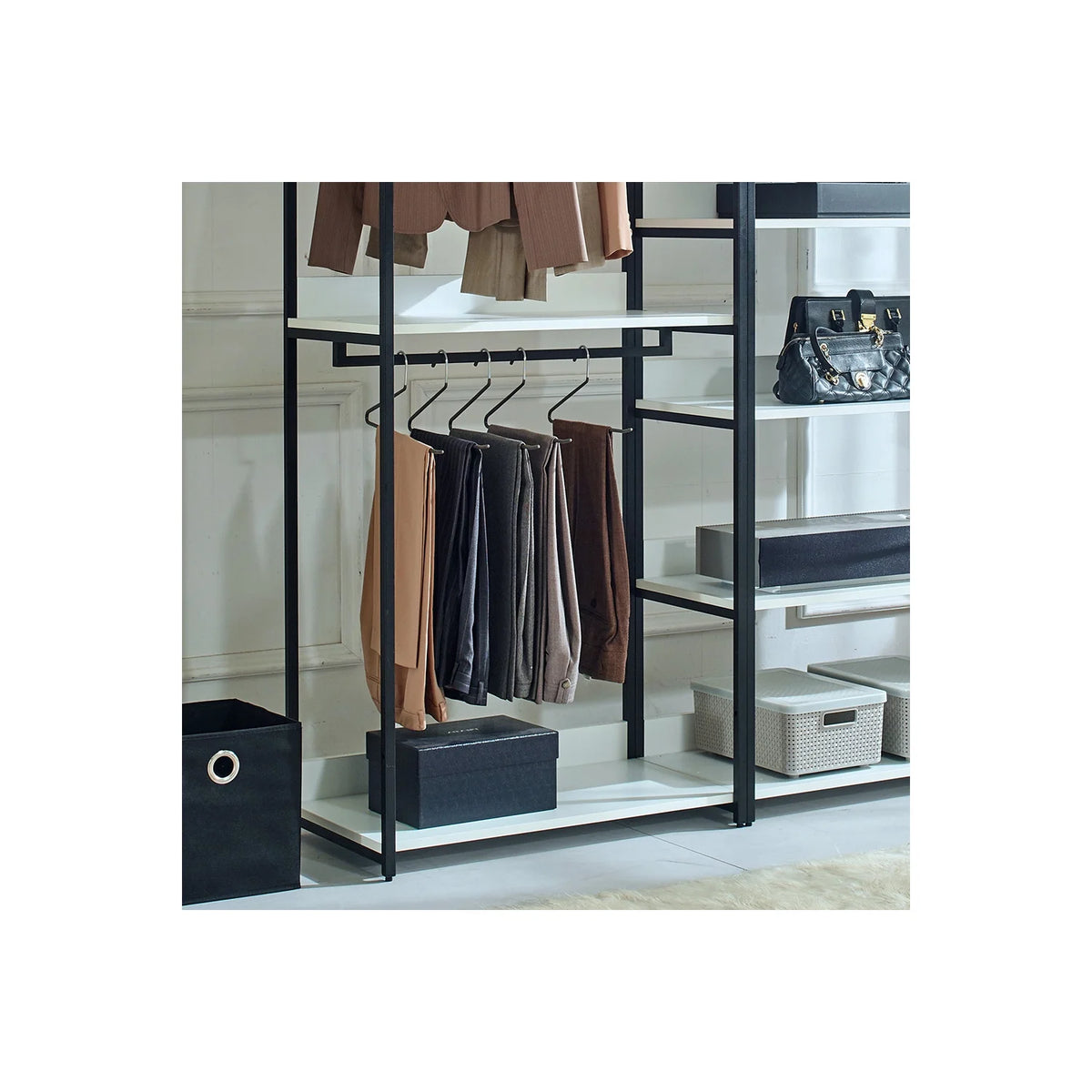 White Freestanding Wood Closet System with Metal Frame X842