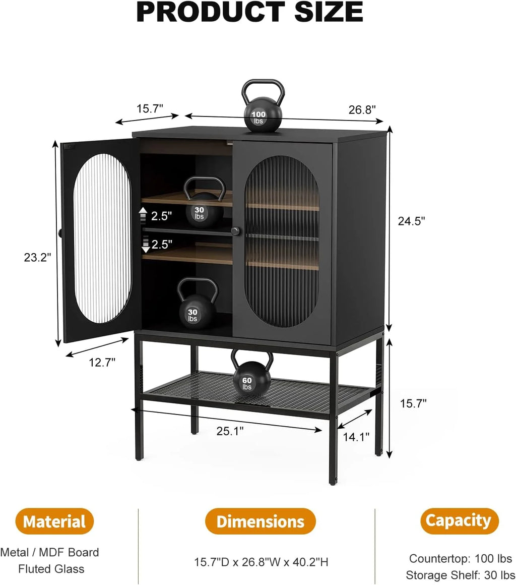 Black Glass Sideboard Buffet Cabinet with LED Lights C6021