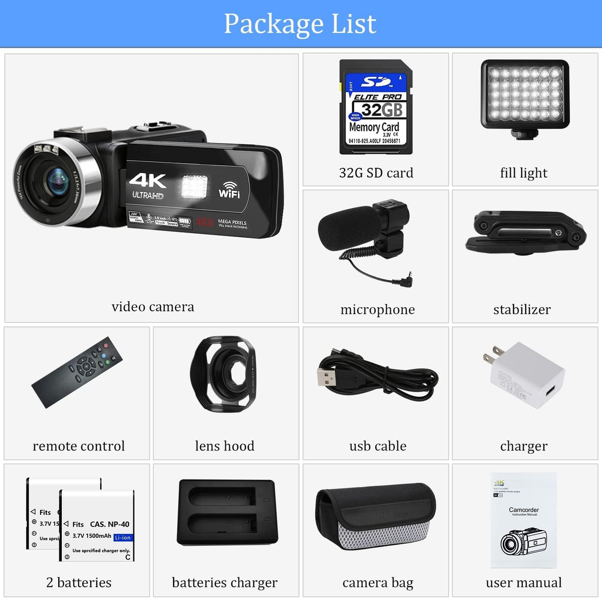 4K Video Camera Camcorder 48MP 60FPS 18X Zoom with 32GB SD Card X683