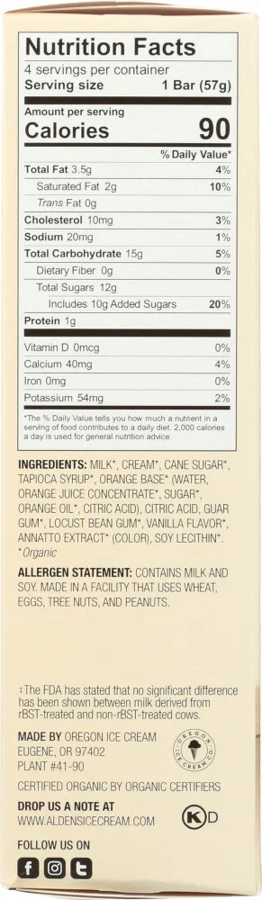 Organic Orange Cream Ice Cream Bars, 3 Fl Oz, 4 Count X41401