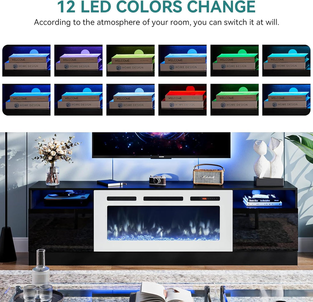 Black 79 inch Fireplace TV Stand with Electric Fireplace M1368