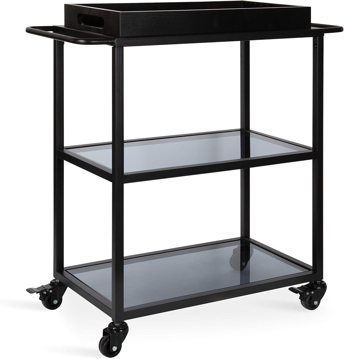 Black Metal Bar Cart with Removable Wood Tray N4246