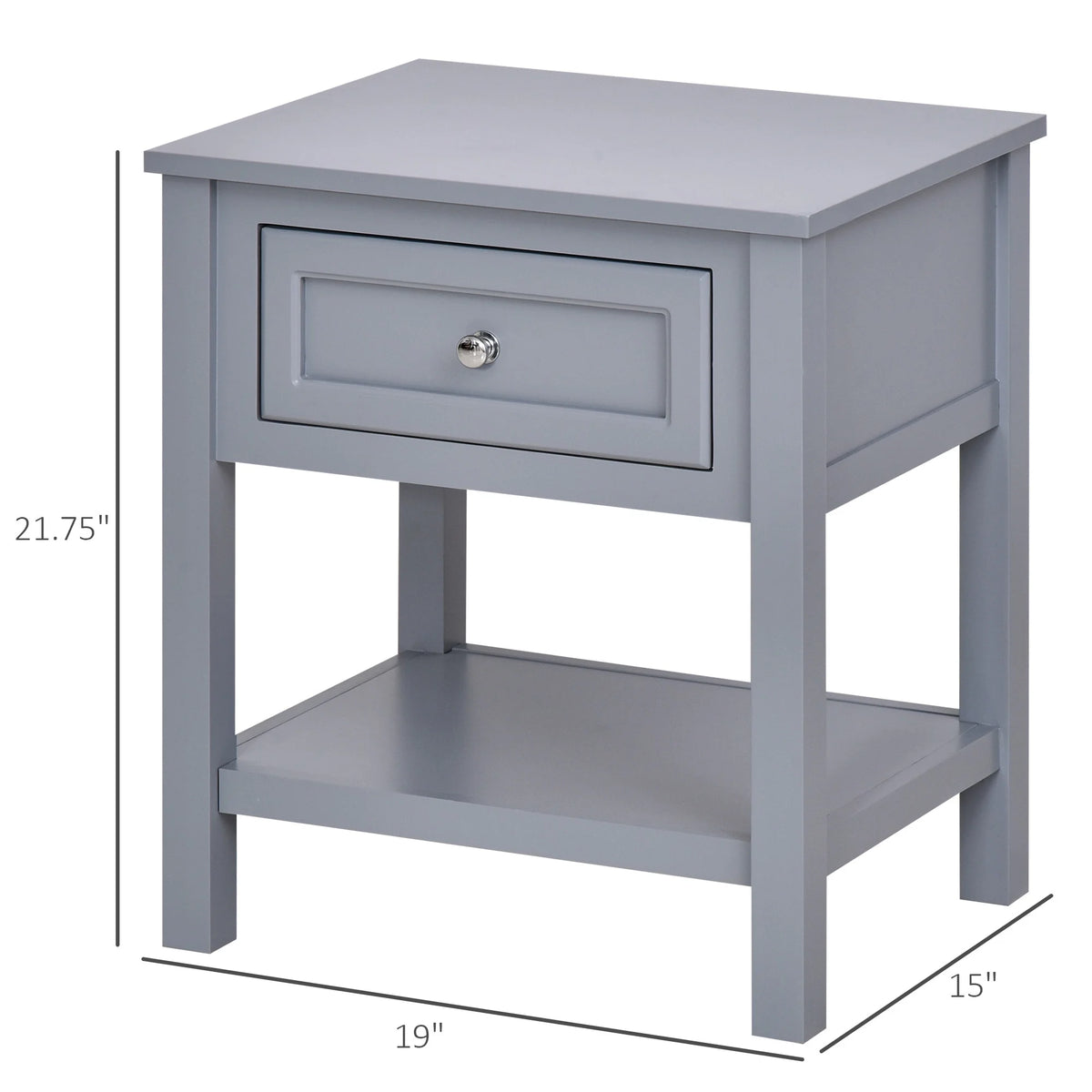 Accent End Table with Gray Tabletop, Storage Drawer, and Bottom Shelf B388