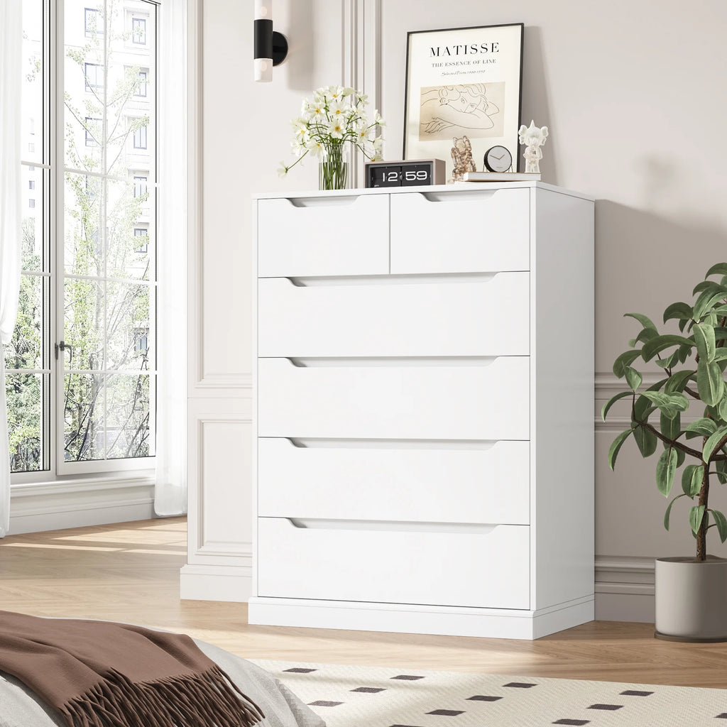 White 6 Drawer Wood Dresser Y62728