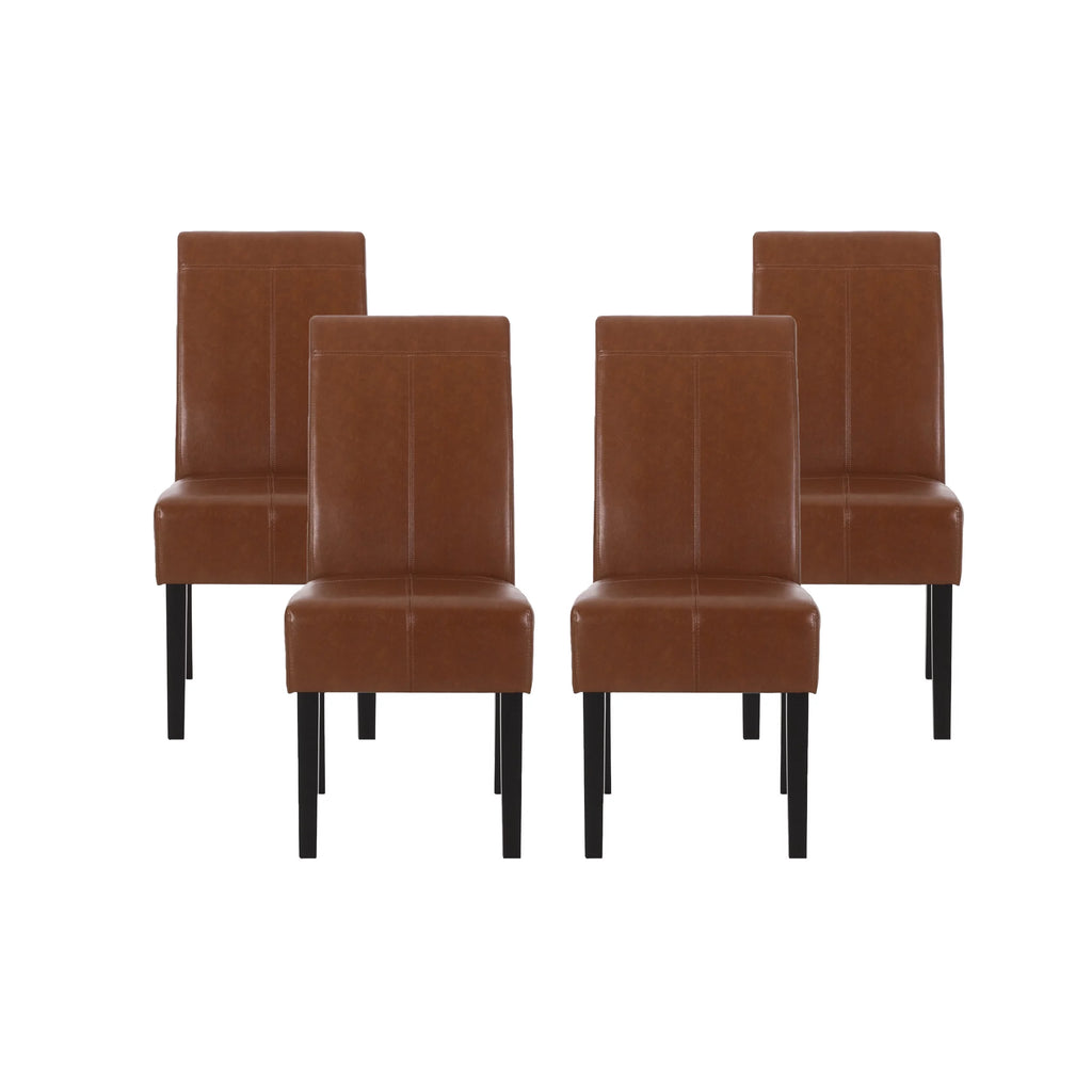 Cognac Brown Faux Leather Dining Chairs Set of 4 W312