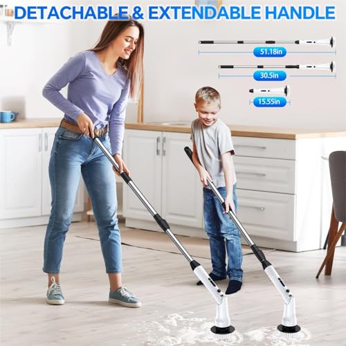 Electric Spin Scrubber with Long Handle, IPX7 Waterproof Cordless Cleaning Brush, 7 Replaceable Brush Heads, 2 Speeds G65779