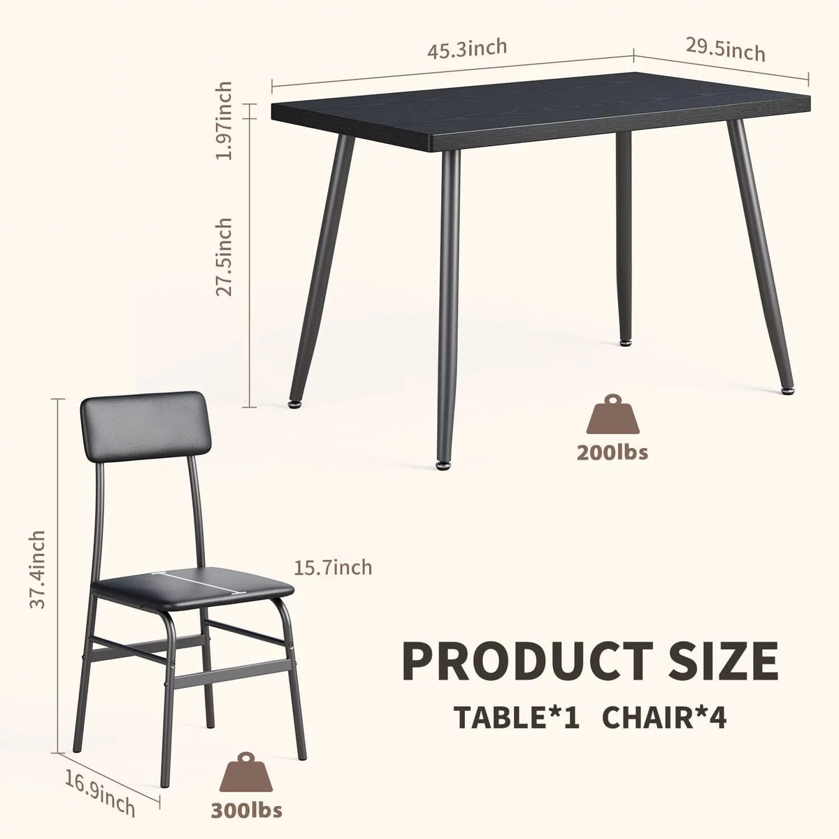 Dining Table Set for 4 with 4 Chairs M2743