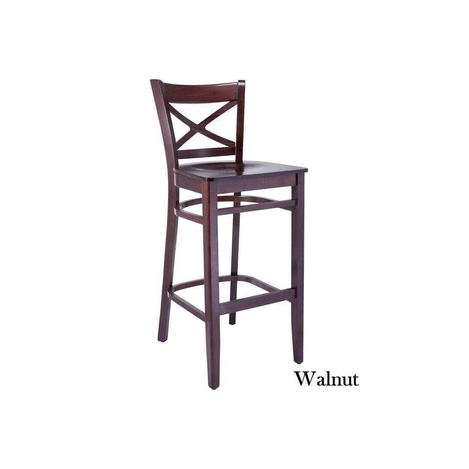 Walnut Cross Back Bar Stool with Wood Seat P8103