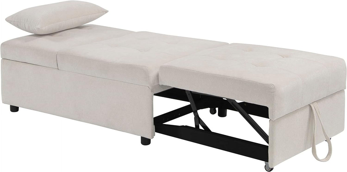 Beige Folding Ottoman Sleeper Sofa Bed J232363