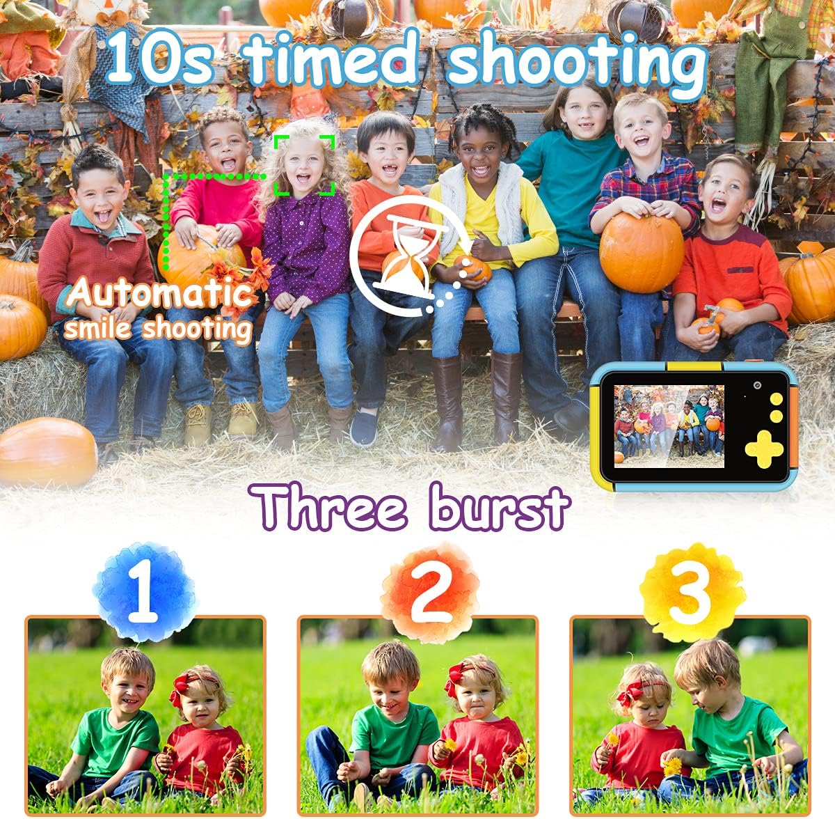 Blue and Yellow 24MP Dual Lens Kids Digital Camera with 32G SD Card I8672
