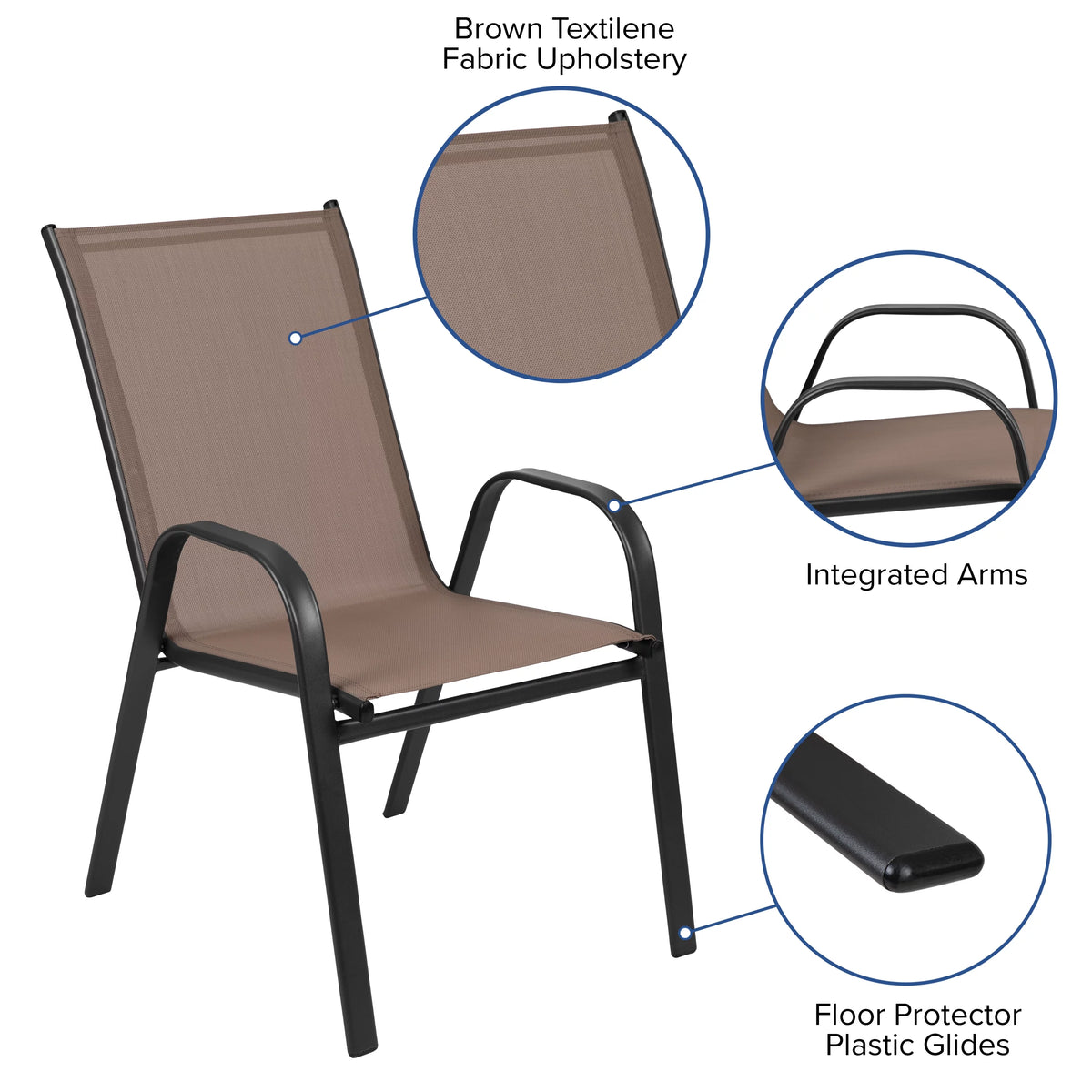 5 Piece Outdoor Patio Dining Set with 4 Brown Stack Chairs U575