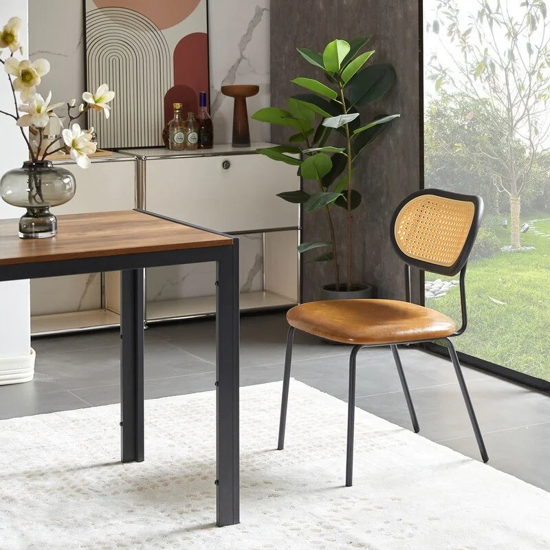 Boho Rattan Dining Chairs Set Of 2 Upholstered Brown C5683