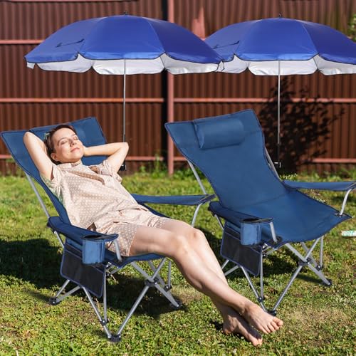 Folding Reclining Camping Chair with Umbrella and Foot Rest Z815