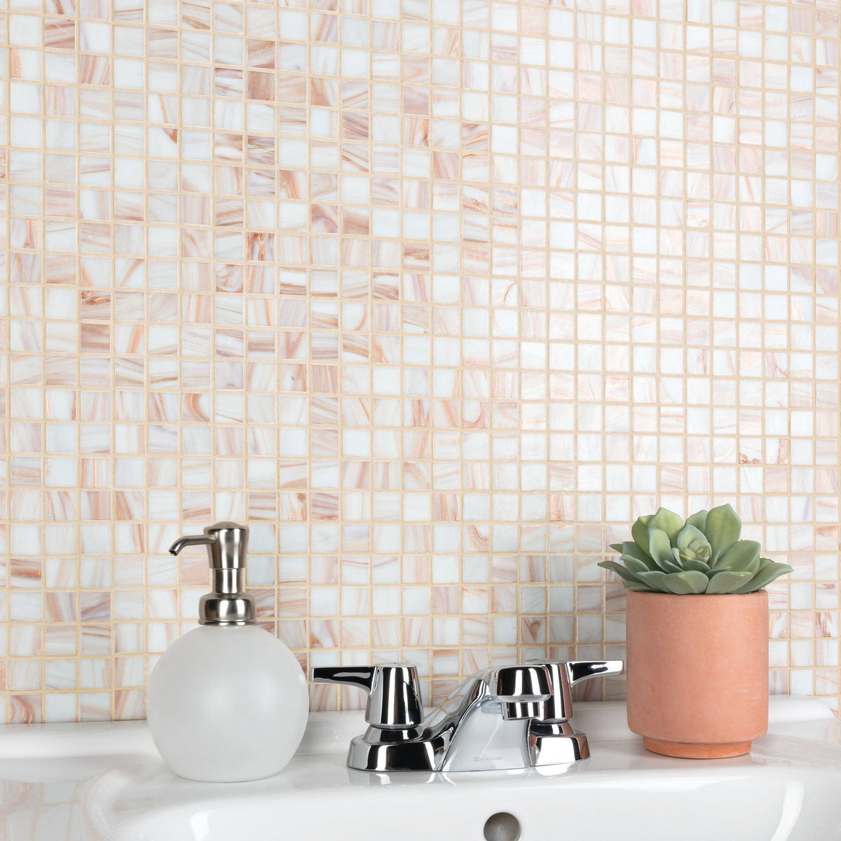 Fused Glass Mosaic Wall Tile, 12 inch x 12 inch, Brown/Tan/White/Copper X498