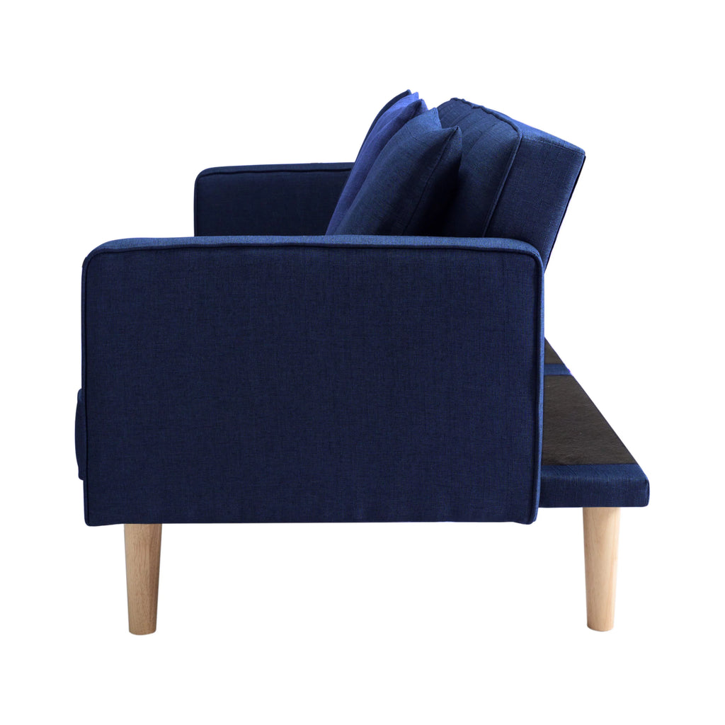 71.3 inch Futon Sofa Bed Convertible Sleeper Couch with 2 Pillows Navy Blue G745535