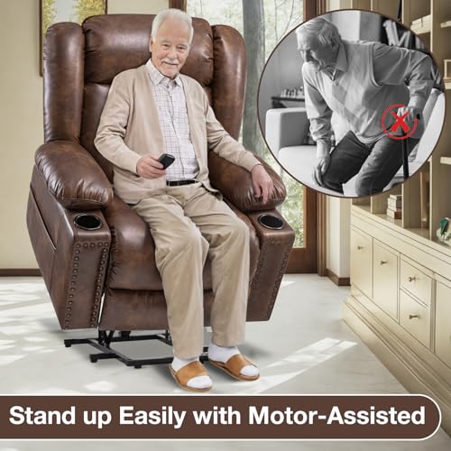 Light Brown Power Lift Recliner Chair with Heat and Massage Q754