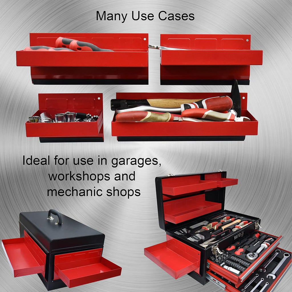 Magnetic Shelf 4-Pcs Set - Red Metal Tool Box with Strong Magnets - Pack of 2 M233182