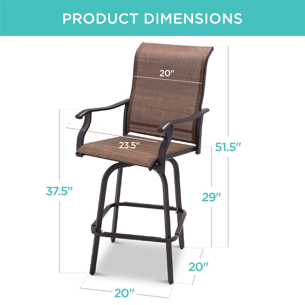 Set of 2 Outdoor Swivel Bar Stools with 360 Rotation Mesh - Brown Q6012