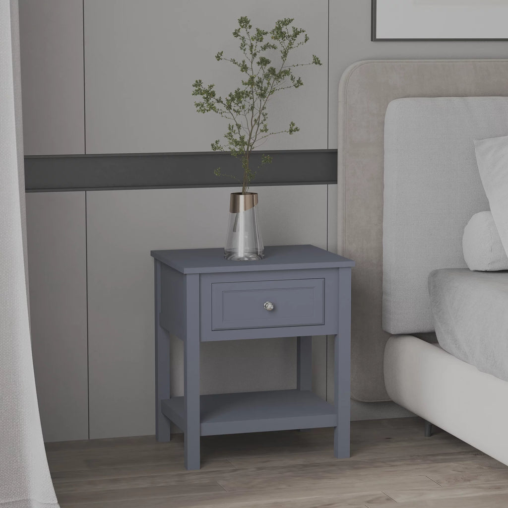Accent End Table with Gray Tabletop, Storage Drawer, and Bottom Shelf B388