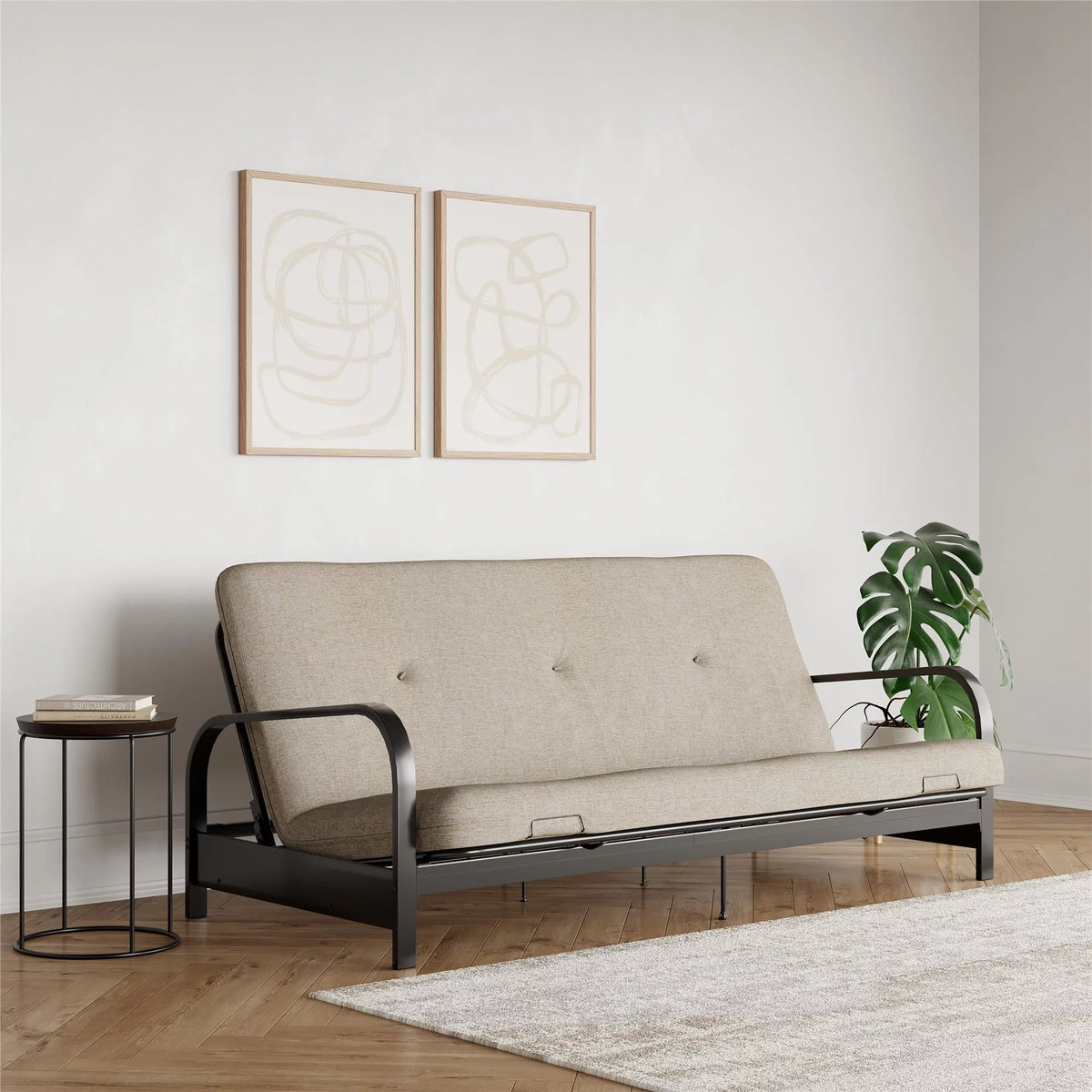6-Inch Futon Mattress with Tufted Cover, Full, Light Gray Linen H397492