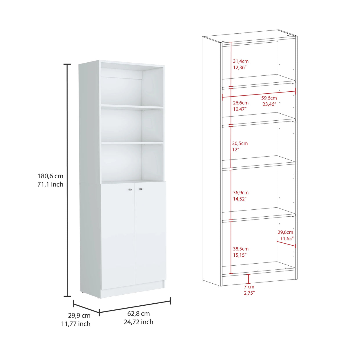 White 3 Piece Living Room Set with 3 Bookcases Y424