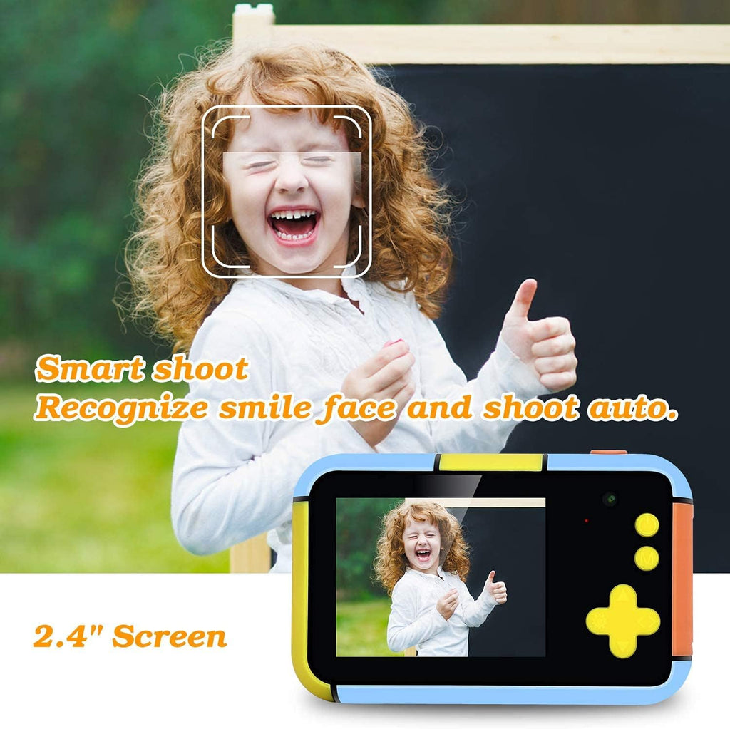 Blue and Yellow 24MP Dual Lens Kids Digital Camera with 32G SD Card I8672