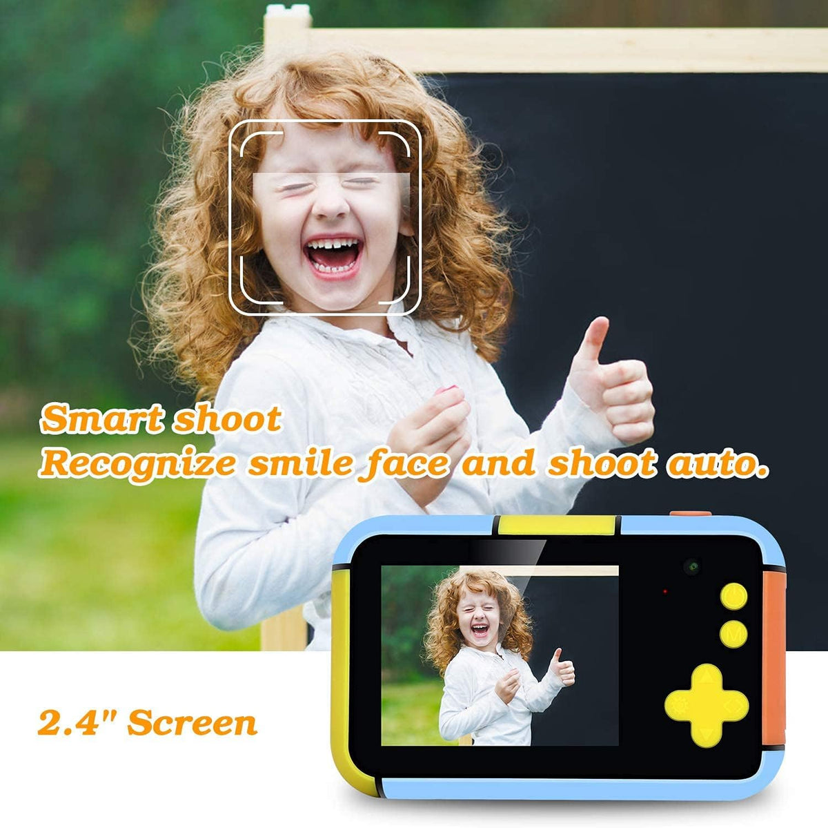 Blue and Yellow 24MP Dual Lens Kids Digital Camera with 32G SD Card I8672