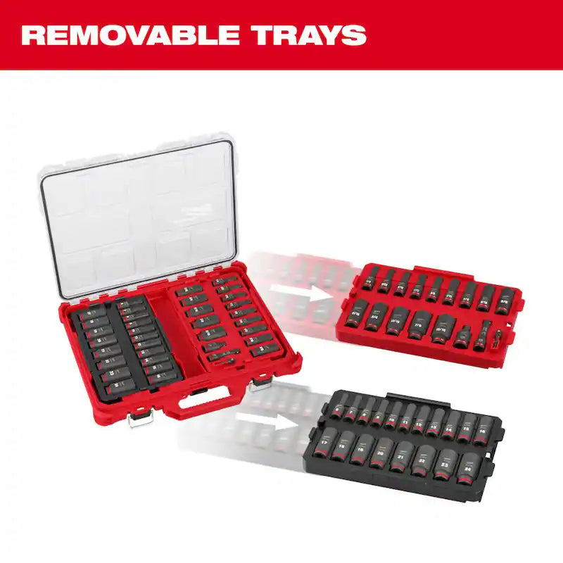 3/8 in. Drive Metric and SAE Deep Well Impact Socket Set 36-Piece E70819