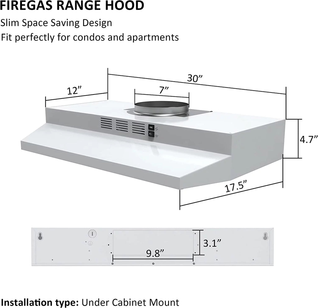 30 inch Under Cabinet Range Hood with 2 Speed Exhaust Fan A265