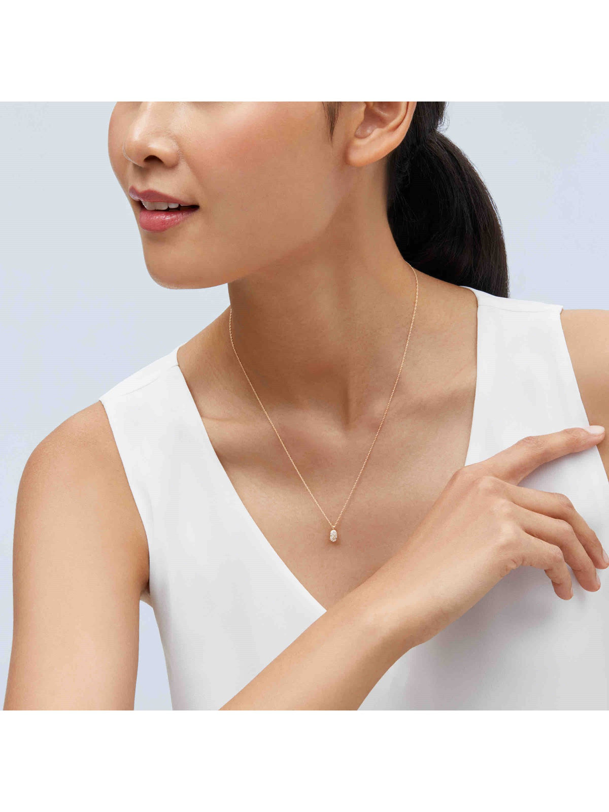 1/10 cttw Diamond Petite Oval Pendant Necklace in 10kt Yellow Gold, 18" L454110