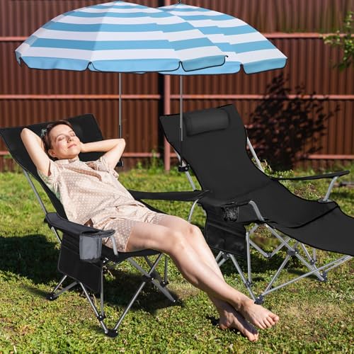 Folding Reclining Camping Chair with Umbrella and Foot Rest Z815