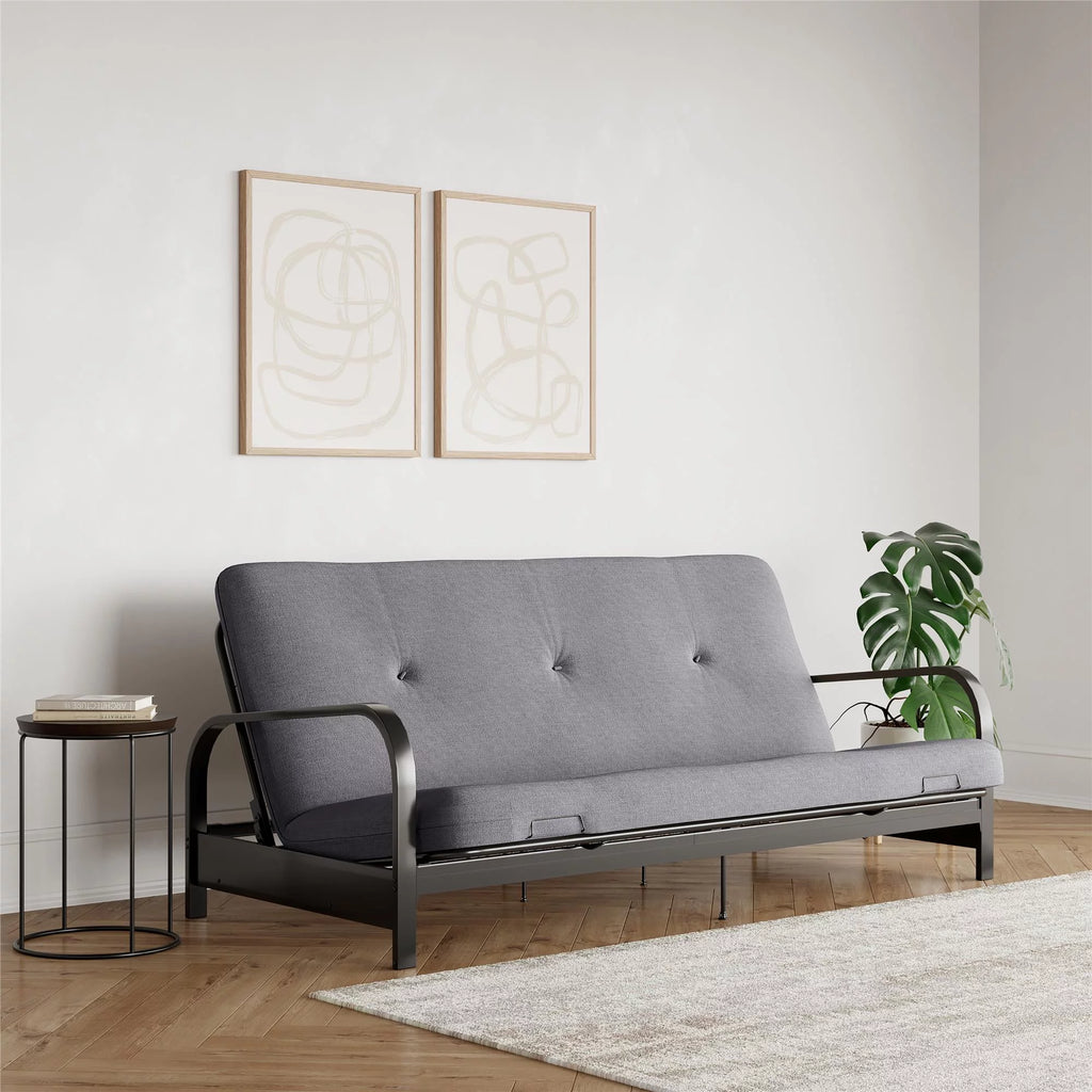 6-Inch Futon Mattress with Tufted Cover, Full, Light Gray Linen H397492