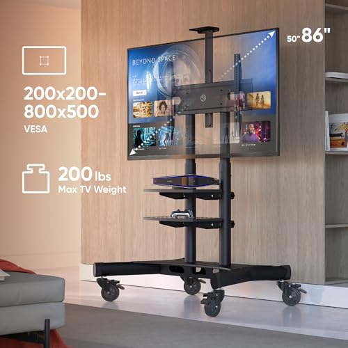 Black Mobile TV Stand on Wheels for 50-86 Inch TVs, Adjustable Height, VESA 800x500 U5490