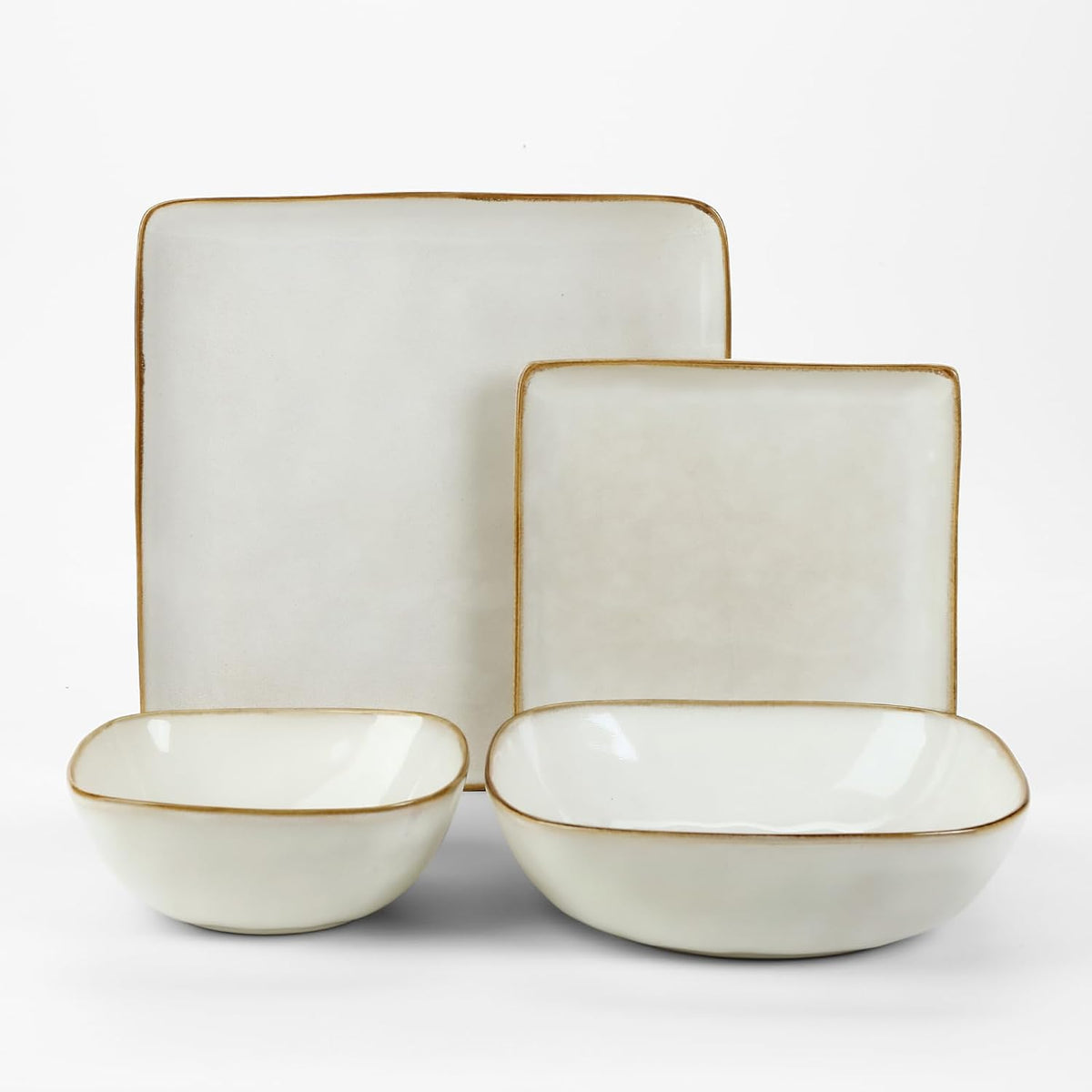 16-Piece Dinnerware Set, Square Plates and Bowls, Cappuccino White D191