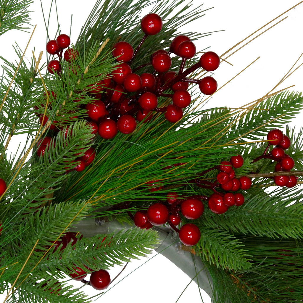24-Inch Mixed Pine and Red Berry Artificial Christmas Wreath M8834