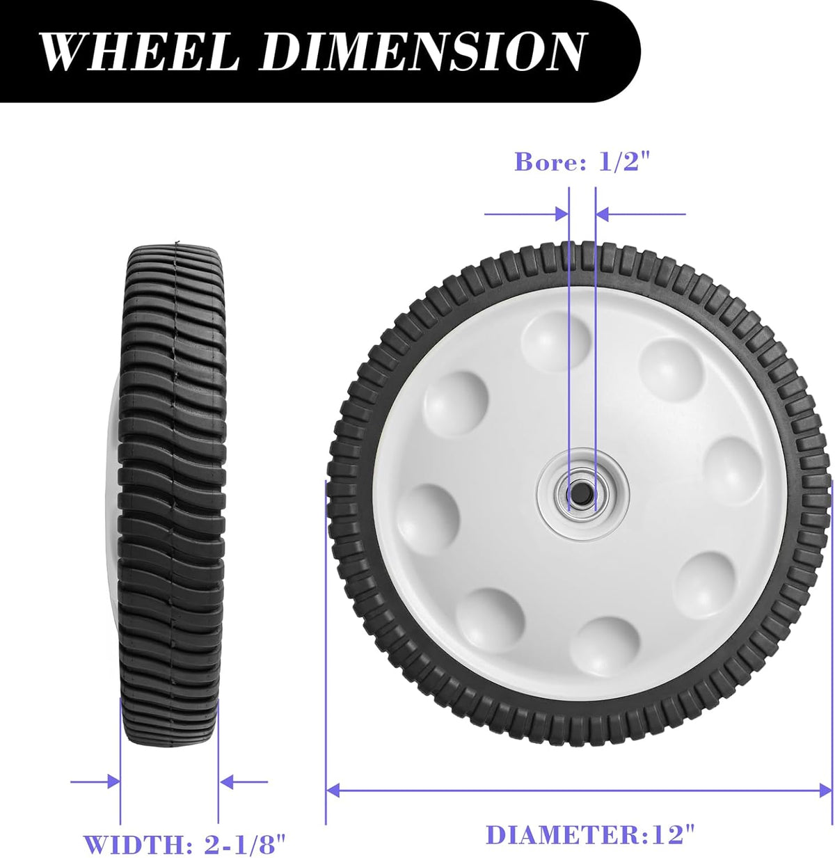 12 Inch Rear Wheel Replacement for Push Lawn Mower, 1 Pack Z392309